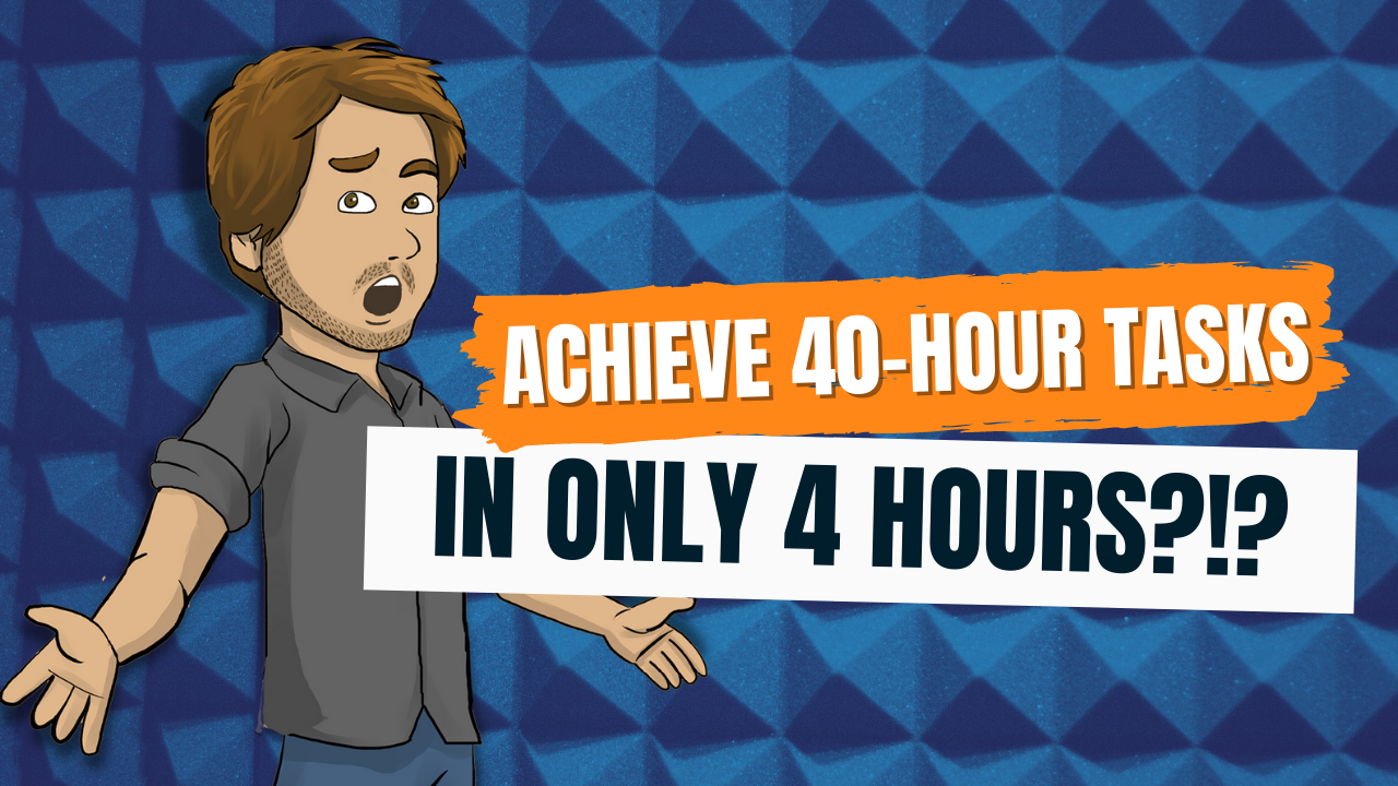 How To Do 40 Hour Tasks in 4 Hours graphic with surprised cartoon version of Bjorgvin
